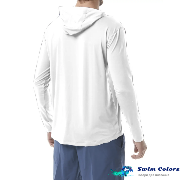 Чоловіча футболка з капюшоном і довгими рукавами TYR Men's SunDefense Hooded Shirt White TSMLH7A фото