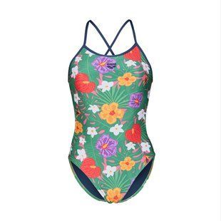 Жіночий купальник Arena RAIN FOREST SWIMSUIT TIE BACK multi green-navy 010172-670 фото