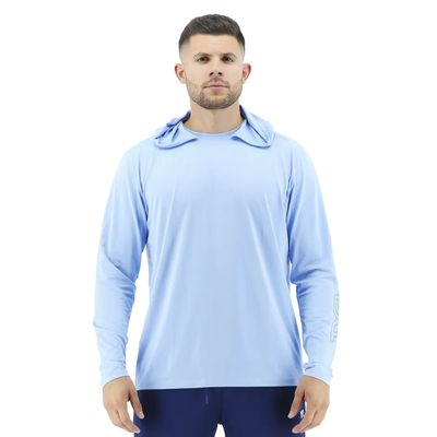 Чоловіча футболка з капюшоном і довгими рукавами TYR Men's SunDefense Hooded Shirt Sky Blue TSMLH7A фото