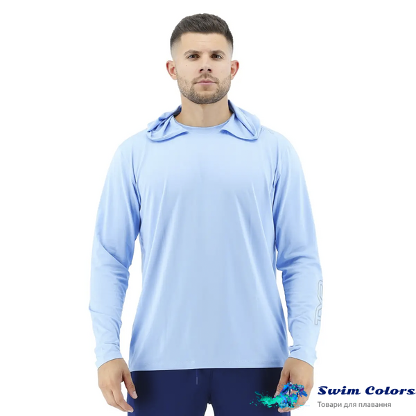 Чоловіча футболка з капюшоном і довгими рукавами TYR Men's SunDefense Hooded Shirt Sky Blue TSMLH7A фото